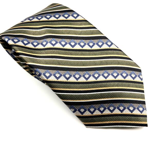 Beverly Hills Polo Club - Men's Tie - Repp Stripe- Green Blue Tan -56" Long - Picture 1 of 5